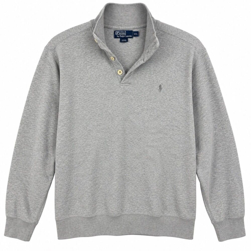 Polo Ralph Lauren Mens XXL Gray 100% Cotton Button Mock Neck Pullover Pony